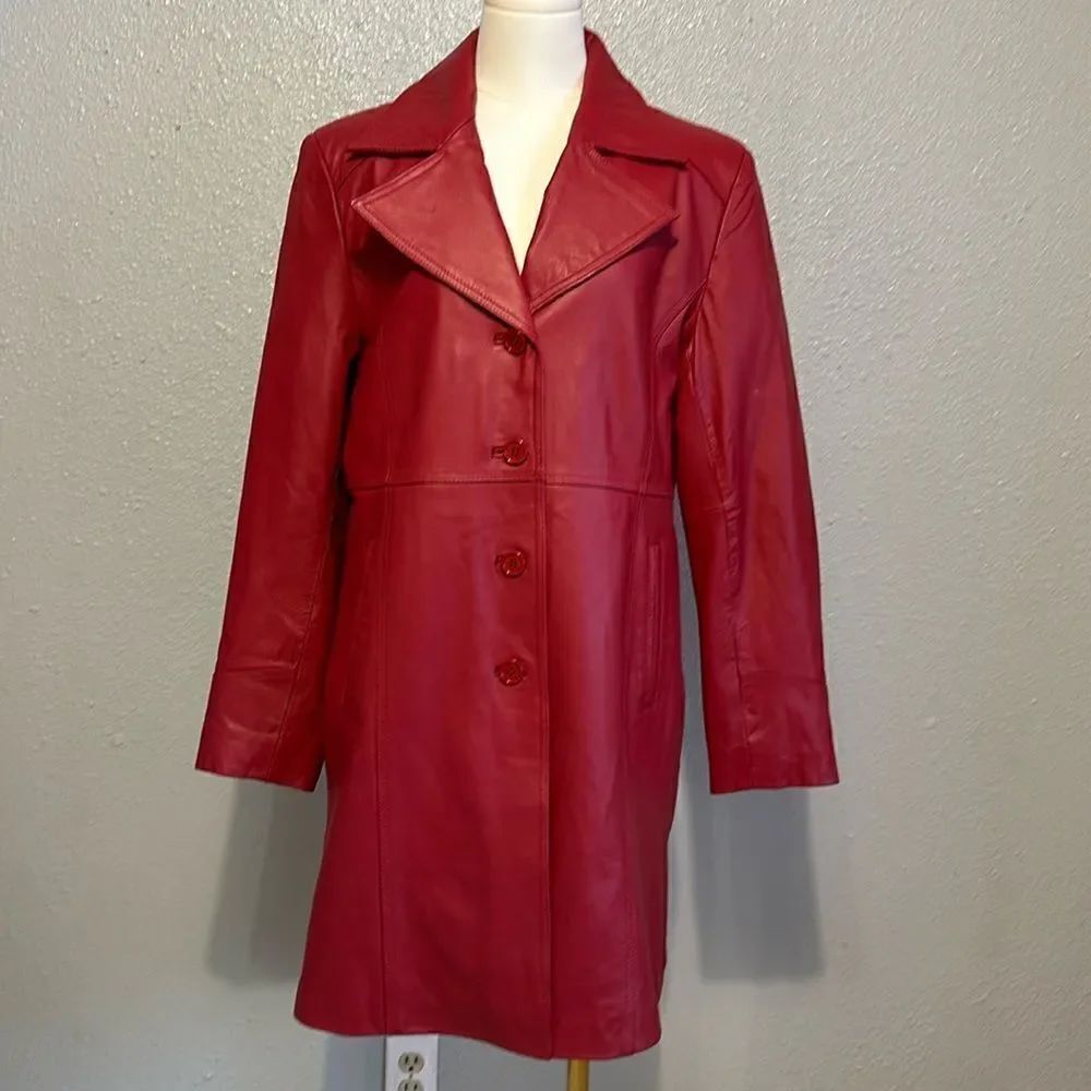 Excelled collection burgundy women’s leather pencil coat size L